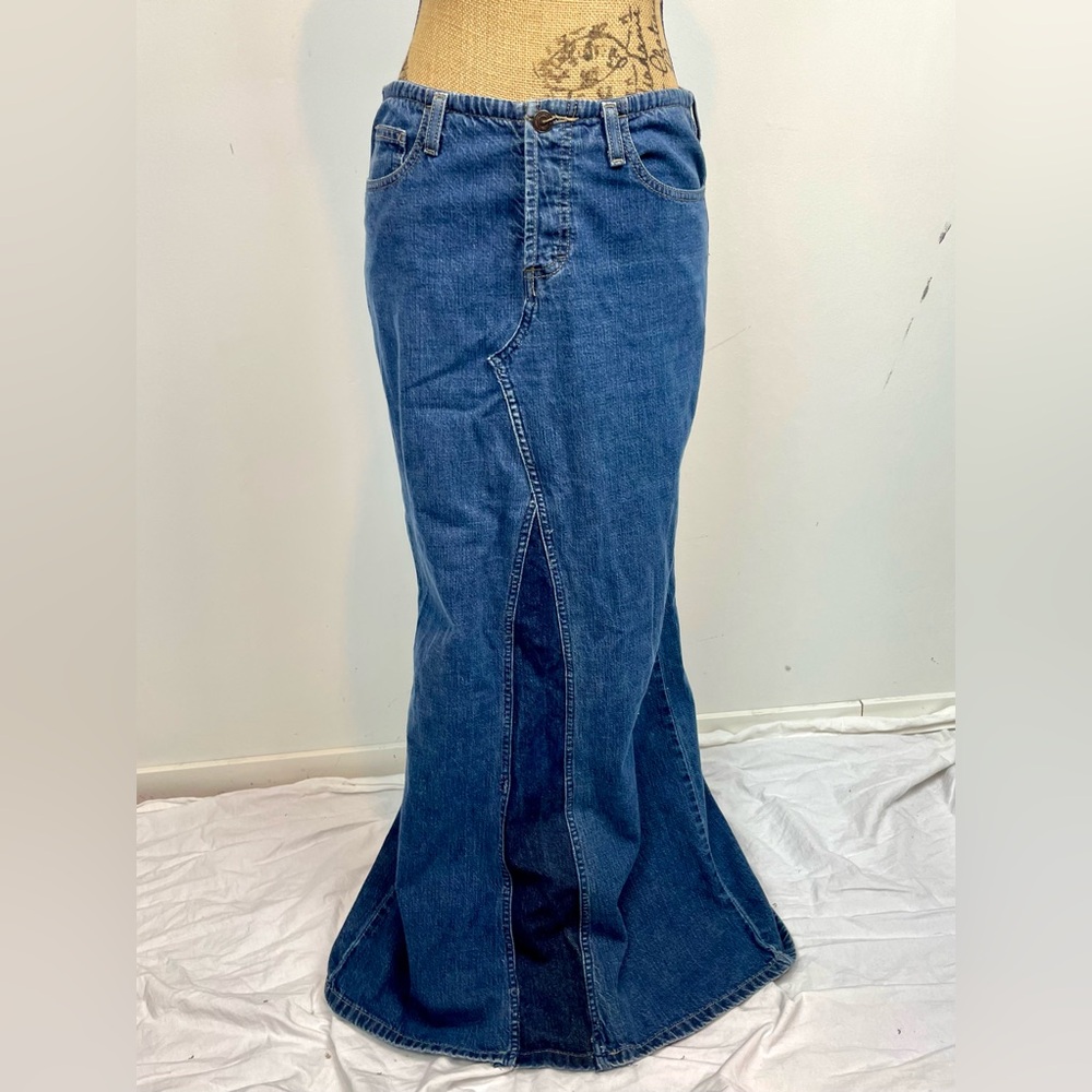 Upcycled Denim Maxi Skirt American Eagle Jeans Boho Modest Size 6 Long 90s Y2K